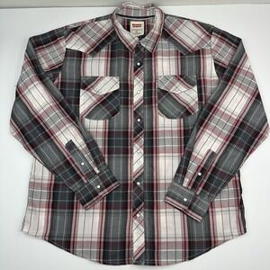 Levis Mens Western Plaid Snap Button Shirt Red‎ Grey White XL 3LMLW0073 Regular